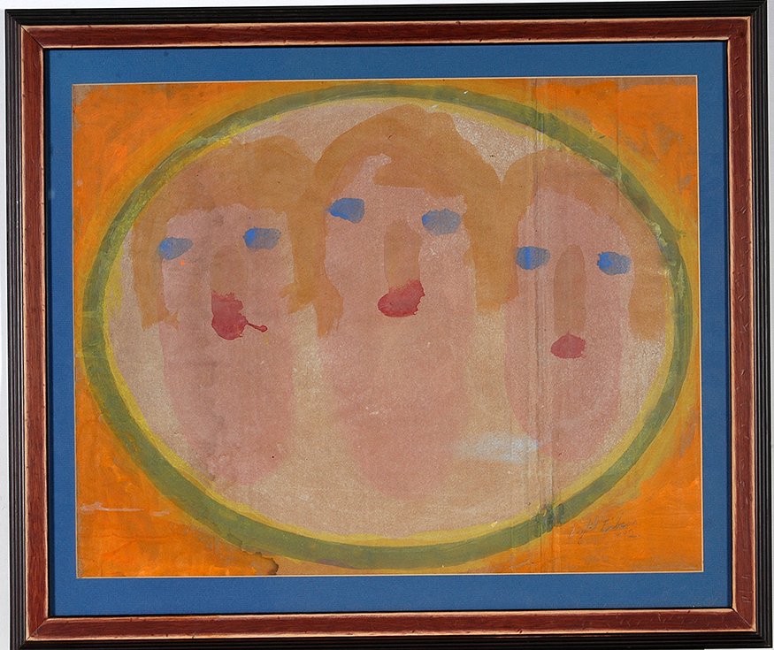 Sybil Gibson. Three Faces.: Sybil Gibson. Three Faces.1992. Signed and dated. Paint on paper. 27” w x 23”h with frame. Excellent condition. Est. $400-600. Ship: $65