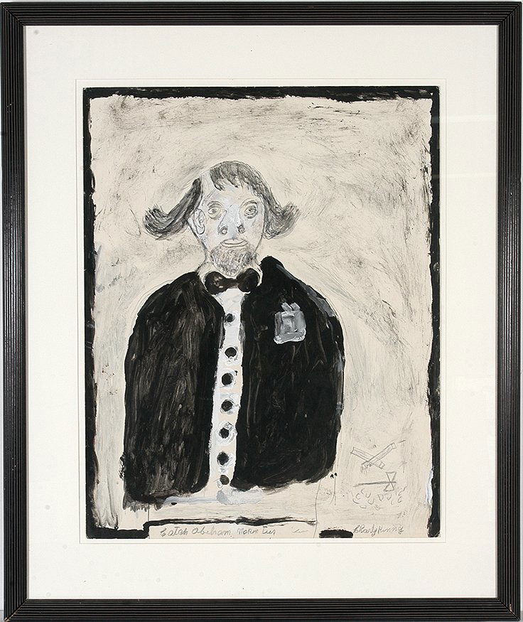 Charlie Kinney. Abraham.: Charlie Kinney. Abraham.Signed and titled. Paint and pencil on poster. Excellent condition. Image is 22” w x 28” h. Frame is 32” w x 38”h. Est. $600-900. Ship: $85