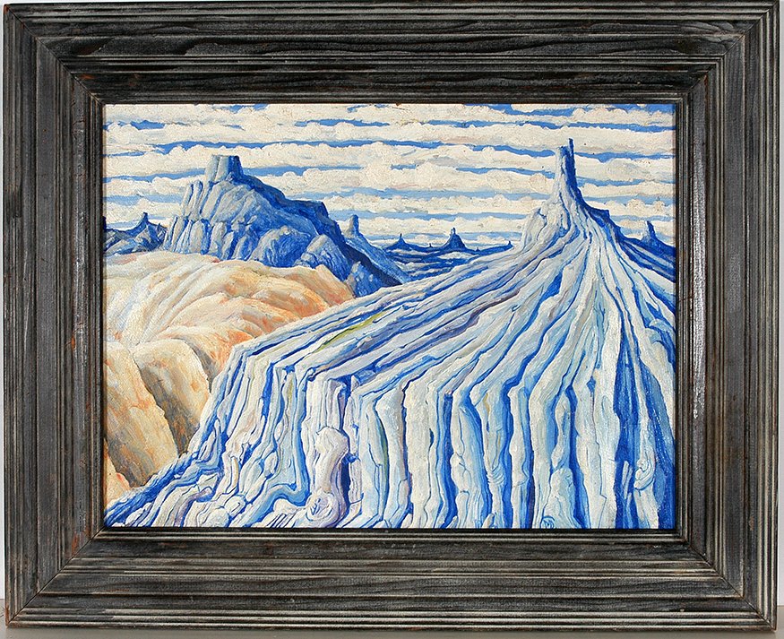 Martin Dean Coppinger. Monument Valley In Blue.: Martin Dean Coppinger. Monument Valley In Blue.Initialed. Oil on masonite. Excellent condition. 21” w x 27” h with frame. Est. $300-500. Ship: $45