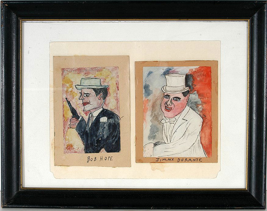Justin McCarthy. Bob Hope & Jimmy Durante.: Justin McCarthy. Bob Hope and Jimmy Durante.Signed. Not dated. Watercolor and ink on paper. Excellent condition. Size with frame is 18” x 14”. Est. $300-500. Ship: $35