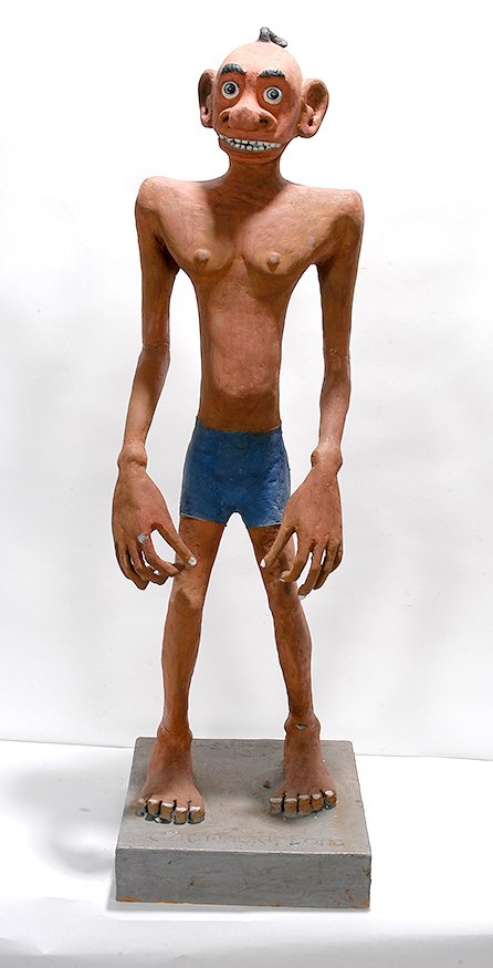 Samuel Sims. Cat Macy Bong.: Samuel Sims. Cat Macy Bong.Signed and titled on base. Mixed media and wire sculpture coverd and painted. Condition problems with some cracking on ankles, arms and fingers, otherwise fair condition. 12