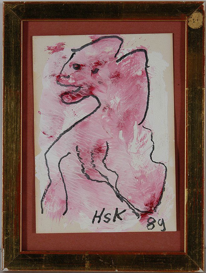 Hans Krusi. Mental.: Hans Krusi (Switzerland). Mental.1989. Initialed and dated. Paint on paper. Excellent condition. 6” x 8”. Est. $200-300. Ship: $25