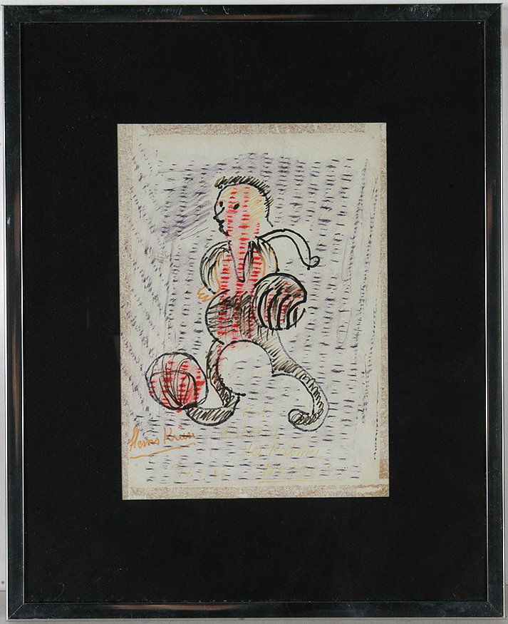 Hans Krusi. Soccer Player.: Hans Krusi. Soccer Player.Signed. Not dated. Marker and colored pencil on paper. Excellent condition. Size with frame is 10” x 12”. Est. $200-300. Ship: $25