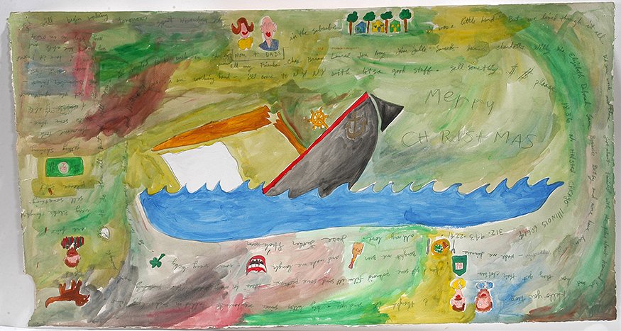 Jesse Luther Hickman. Lg. Christmas Letter.: Jesse Luther Hickman. Large Christmas Letter.Signed. Paint on paper with ink. Good condition. 38” x 20”. Provenance: ex. Bishop / Johnson Collection. Est. $200-300. Ship: $45