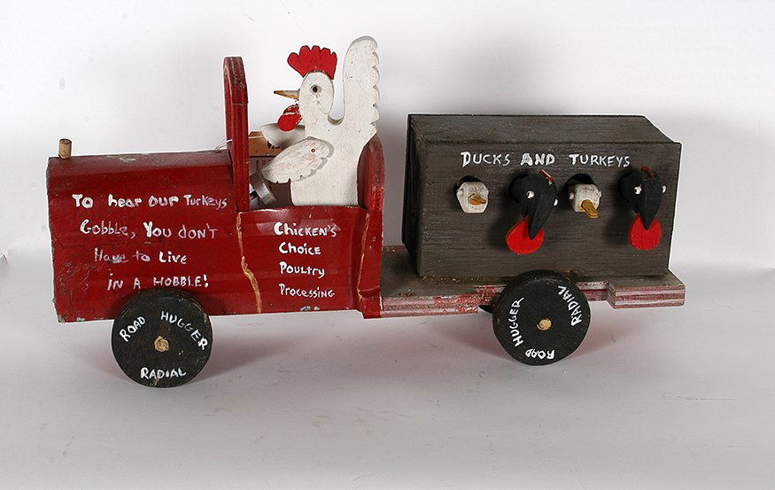 Tubby Brown. Chicken Truck.: Tubby Brown. Chicken Truck. Not signed or dated. Paint on wood with mixed media. Great condition. 22”x 11” x 6”. Est. $100-300. Ship: $55