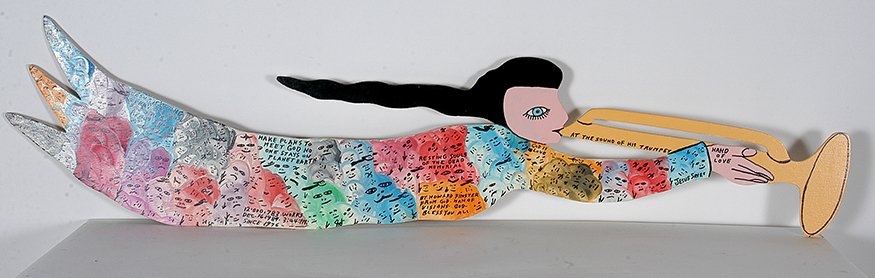 Howard Finster. Angel, #12,785.: Howard Finster. Angel, #12,785. 1989. Signed, dated and numbered. Paint on cut out board. Excellent condition. 48” w x 12”h. Est. $800-1,200. Ship: $75