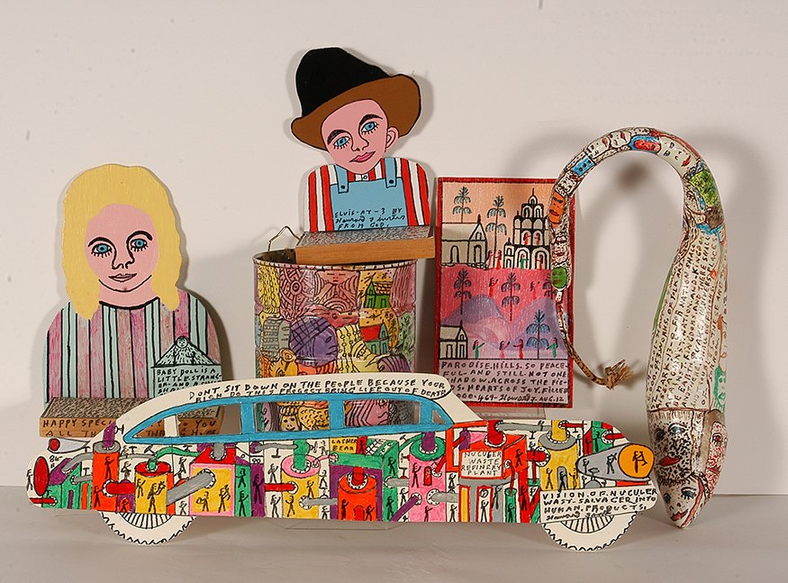 Howard Finster. Six Works.: Howard Finster. Six Works. 1994-2001. Signed and numbered. Paint and marker on mixed media. All in excellent condition. Longest is 23”w x 6”. Est. $600-800. Ship: $65