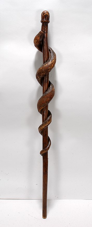 Unknown Maker. Fat Snake Cane w Acorn Knob.: Unknown Maker. Fat Snake Cane With Acorn Knob. Original worn paint and varnish. 36”long. Excellent condition. Est. $300-500. Ship: $65