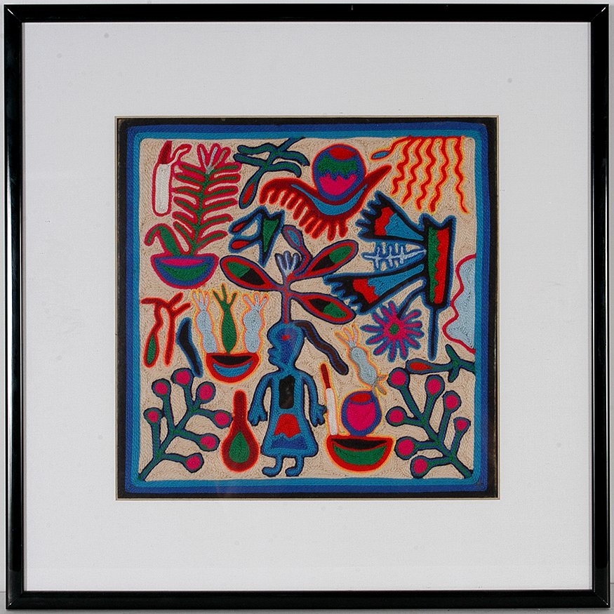 Alejandrina De La Rosa. Herb Doctor.: Alejandrina De La Rosa. Herb Doctor. Yarn, and bees wax backed to board. Excellent condition. Image is 11”x 11”. Frame is 18” x 18”. Est. $200-300. Ship: $45