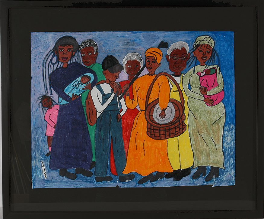 A. James. Walk To Freedom.: A. James. (The catalog mistakenly lists this artist as A. Fanes instead of A. James). Walk To Freedom. Signed. Not dated. Marker and watercolor on found paper. Some tears in paper, otherwise fair cond