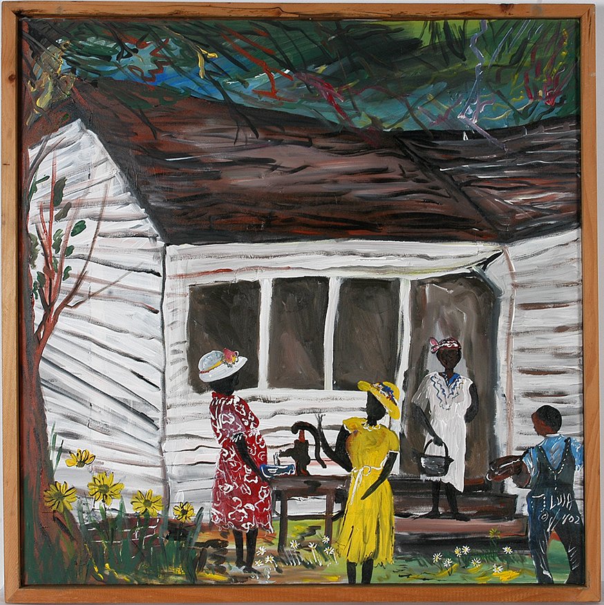 Lula Smith. Southern Day Scene.: Lula Smith. Southern Day Scene In Back Of Home. 2002. Signed and dated. Oil on canvas. Excellent condition. 31”x 31”with frame. Est. $200-300. Ship: $85