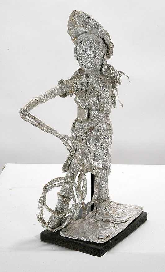 Robert Wilson. Cowgirl.: Robert Wilson. Cowgirl. c. 1995. Not signed or dated. Aluminum foil. Good condition. 15”h x 5” x 7”. Est. $100-150. Ship: $45