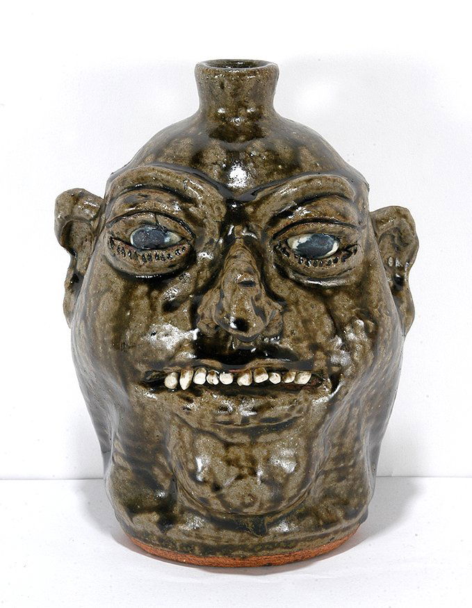 Lanier Meaders. Tobacco-Spit Face Jug.: Lanier Meaders. Tobacco-Spit Face Jug. c. 1980's. Signed. Mint condition. 9". Est. $800-1,200. Ship: $45