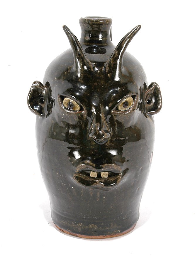 Anita Meaders. Large Devil Face Jug.: Anita Meaders. Large Devil Face Jug. Signed. Dark glaze. Rare image. Mint condition. 11". Est. $300-500. Ship: $55
