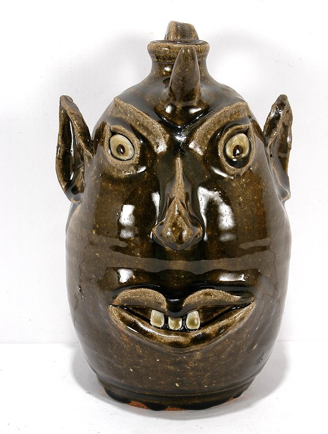 David Meaders. Single Horn Devil Face Jug.: David Meaders. Single Horn Devil Face Jug. Signed. Rare image. Mint condition. 9.5". Est. $200-400. Ship: $55