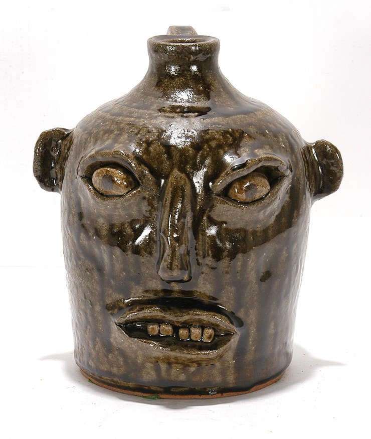 David Meaders. Tobacco Spit Glaze Face Jug.: David Meaders. Tobacco Spit Glaze Face Jug. Signed. Mint condition. 8.5". Est. $200-400. Ship: $45