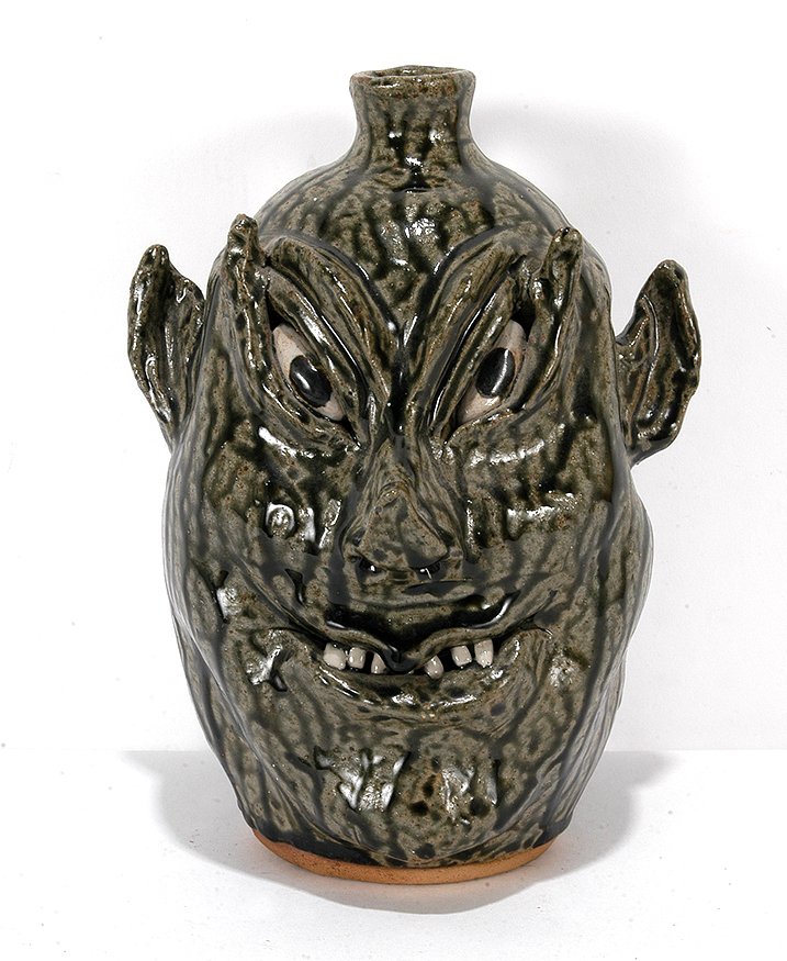 Cleater & Billie Meaders. Devil Face Jug.: Cleater & Billie Meaders. Devil Face Jug. 1996. Signed and dated. Beautiful glaze. Mint condition. 10.5". Est. $300-400. Ship: $45