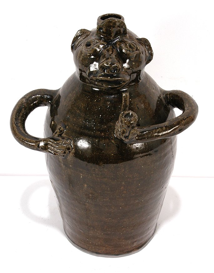 Chester Hewell. Large Figural Jug.: Chester Hewell. Large Figural Jug. Signed. Traditional glaze. Mint condition. 15". Est. $300-500. Ship: $85