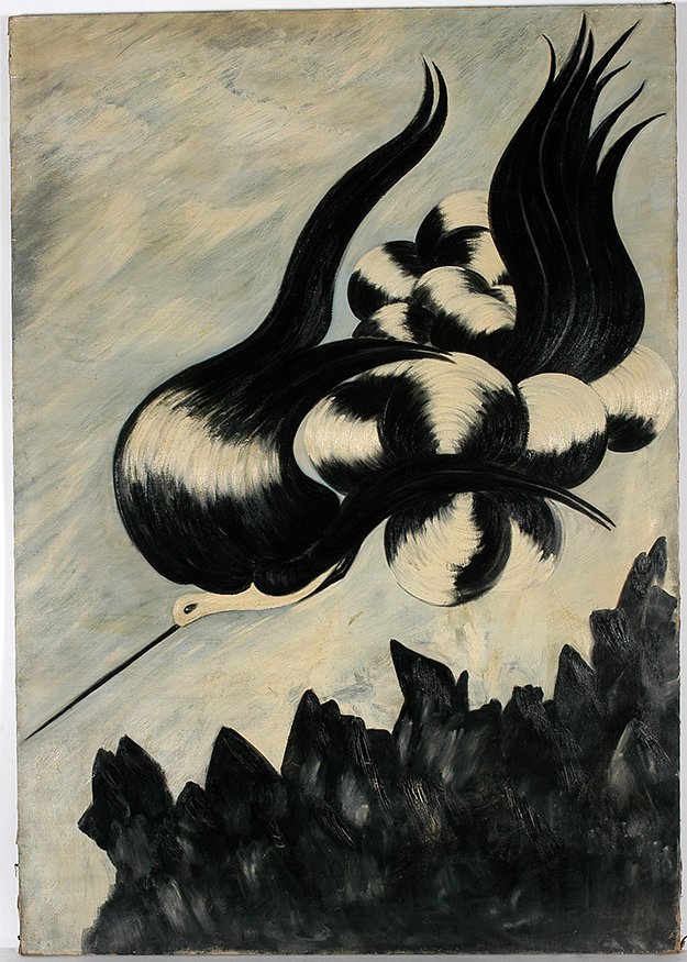 Marian S. Bush. Spirit Of The Storm.: Marian S. Bush. Spirit Of The Storm. 1938. Not signed. Oil on canvas. (There is a three inch slice in the canvas in the upper left corner which we did not notice originally and is not noted n the prin