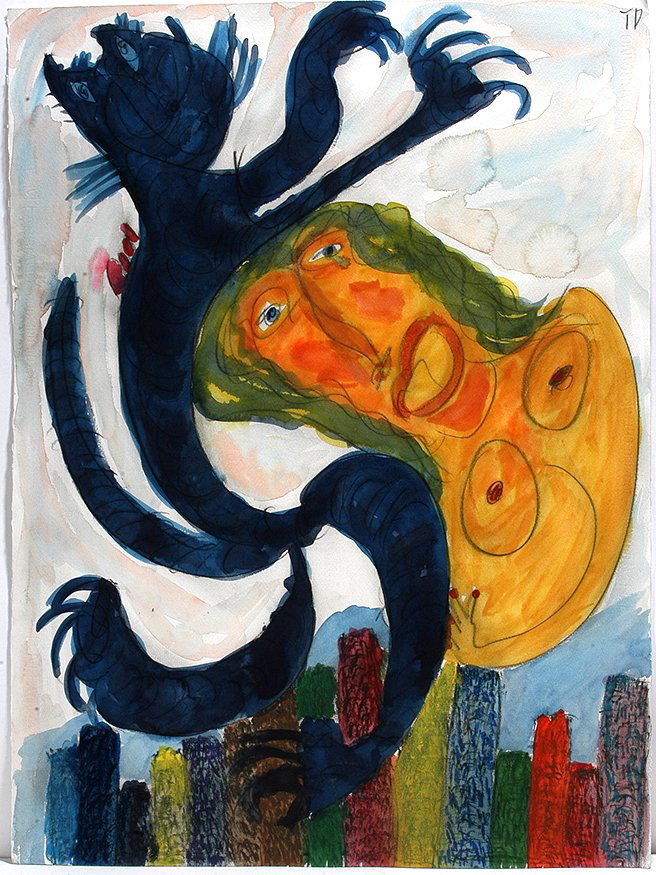 Thornton Dial. Tiger In Town.: Thornton Dial. Tiger In Town. 1992. Initialed, dated and titled. Watercolor, graphite and marker on artist paper. Excellent condition. 22" w x 30". Est. $2,000-3,000. Ship: $85