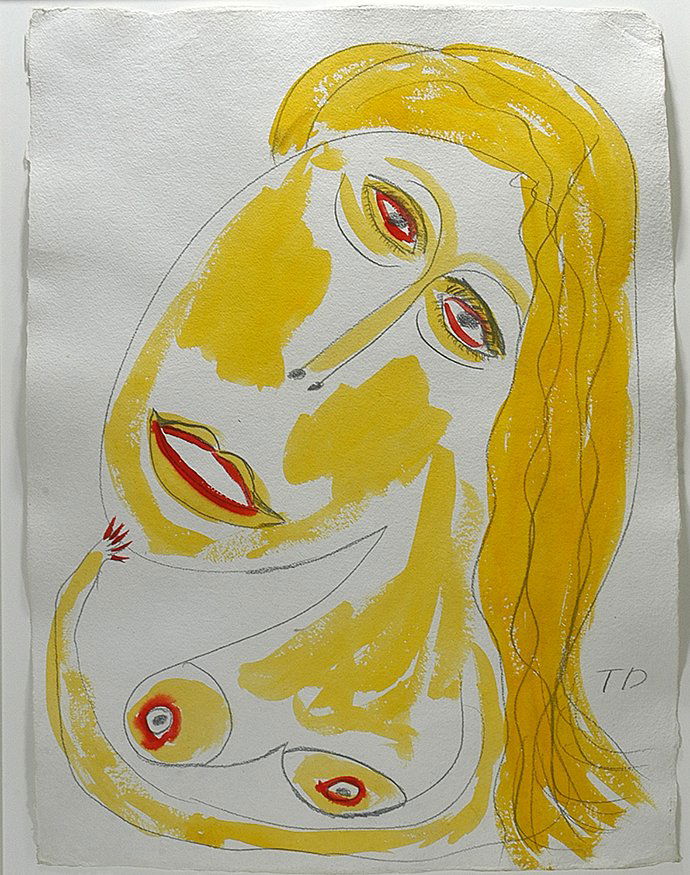 Thornton Dial. Topless Blonde.: Thornton Dial. Topless Blonde. Initialed. Not dated. Watercolor and pencil on artist rag paper. Excellent condition. Image is 22" x 30". Frame is 34" x 44". Est. $2,000-3,000. Ship: $100