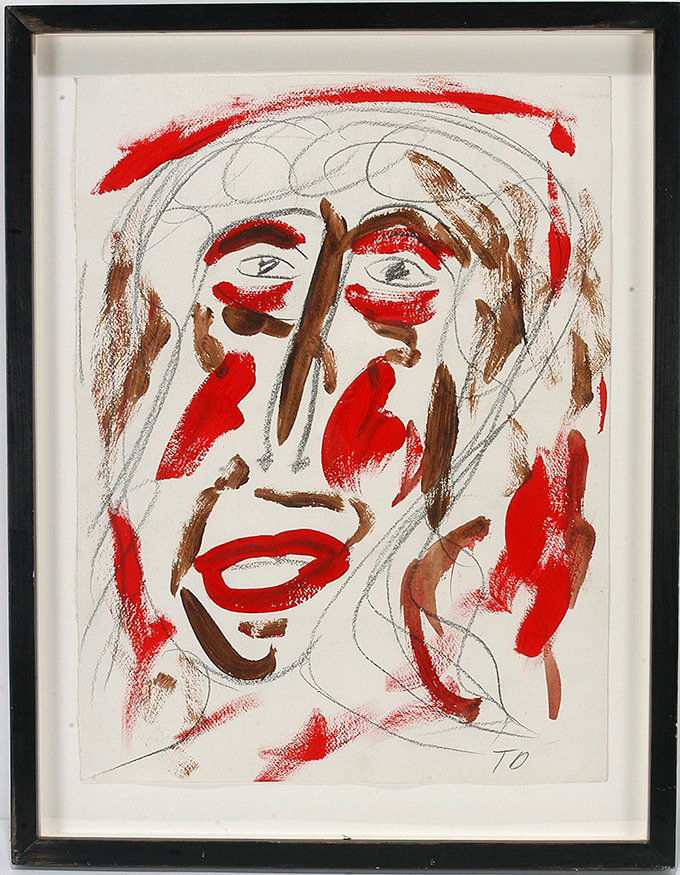 Thornton Dial. Portrait.: Thornton Dial. Portrait. Initialed. Not dated. Paint, watercolor and graphite on paper. Excellent condition. Image is 18" w x 24". Frame is 22" w x 29". Est. $1,000-1,500. Ship: $65