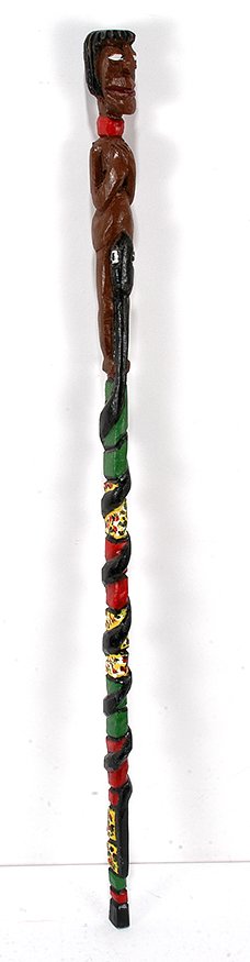 Herbert Singleton. Figure With Snake Cane.: Herbert Singleton. Figure With Snake Cane. Not signed. Carved and painted wood. Excellent condition. 36". Est. $400-800. Ship: $55