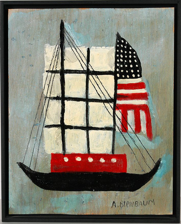 Aaron Birnbaum. American Sail Boat.: Aaron Birnbaum. American Sail Boat. c. 1992. Signed. Acrylic and varnish on board. Excellent condition. Size with frame is 17" x 21". Est. $2,000-3,000. Ship: $55
