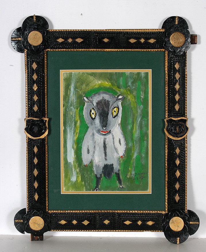 William Dawson. Owl.: William Dawson. Owl. 1989. Signed and dated. Paint on paper. Excellent condition. Image is 10" x 13". Frame is 20w x 25". Est. $500-800. Ship: $65