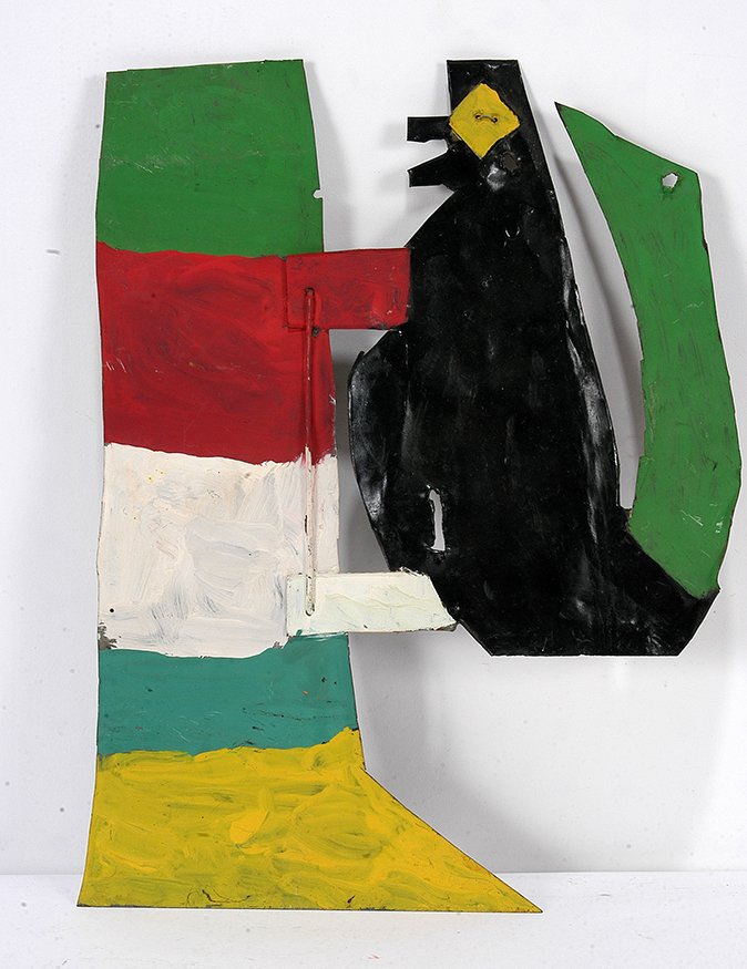 David Butler. Squirrel In A Tree.: David Butler. Squirrel In A Tree. Not signed or dated. Paint on cut out tin. Excellent condition. 9.5" w x 13". Est. $300-500. Ship: $35