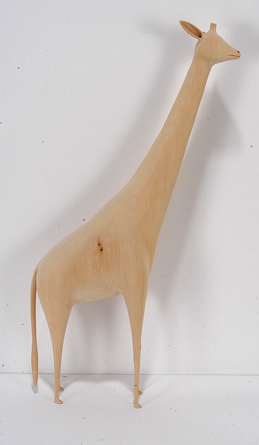 Linville Barker. Giraffe.: Linville Barker. Giraffe. 1991. Signed and dated. Carved natural wood. Missing one ear, otherwise great condition. 26" x 16" x 3". Est. $800-1,200. Est. $1,000-2,000. Ship: $200