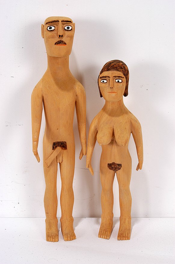 Sulton Rogers. Adam & Eve.: Sulton Rogers. Adam and Eve. Not signed. Carved natural wood. Excellent condition. 15". Est. $400-800. Ship: $55