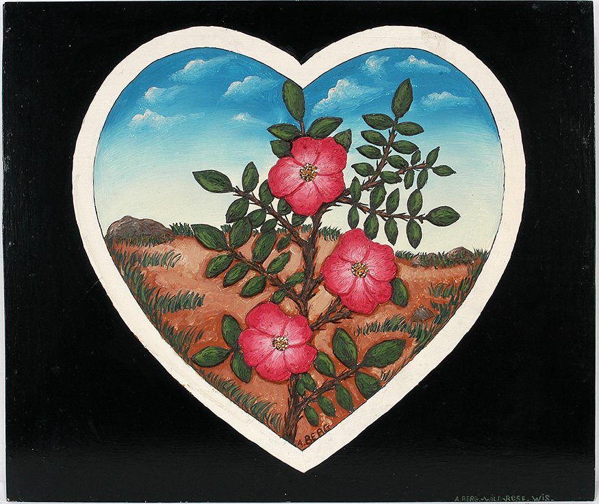 Adam Berg. Wild Roses.: Adam Berg. Wild Roses. Signed. Not dated. Oil paint on board. The technique of applying layer after layer of paint over many years creates a 3D effect. Excellent condition. 28" w x 24". Est. $300-600.