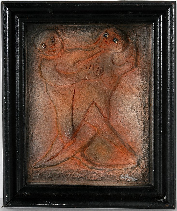 Archie Byron. Booby Grabber.: Archie Byron. Booby Grabber. Signed. Not dated. Sawdust and glue mixture with paint on board. Excellent condition. 10.5" x 12". Est. $200-300. Ship: $35