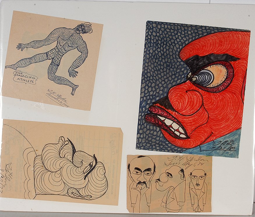 Ted Gordon. Four Sketches.: Ted Gordon. Four Sketches.1974-80. Signed and dated. Ink and marker on paper. Excellent condition. Largest is 7" x 9". Est. $200-300. Ship: $35