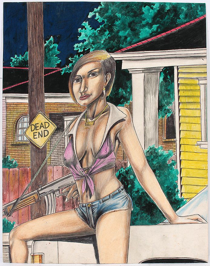 Roy Ferdinand. Dead End.: Roy Ferdinand. Dead End. Not signed or dated. Colored pencil, ink and marker on poster. Excellent condition. 22" w x 28" h. Est. $800-1,200. Ship: $45