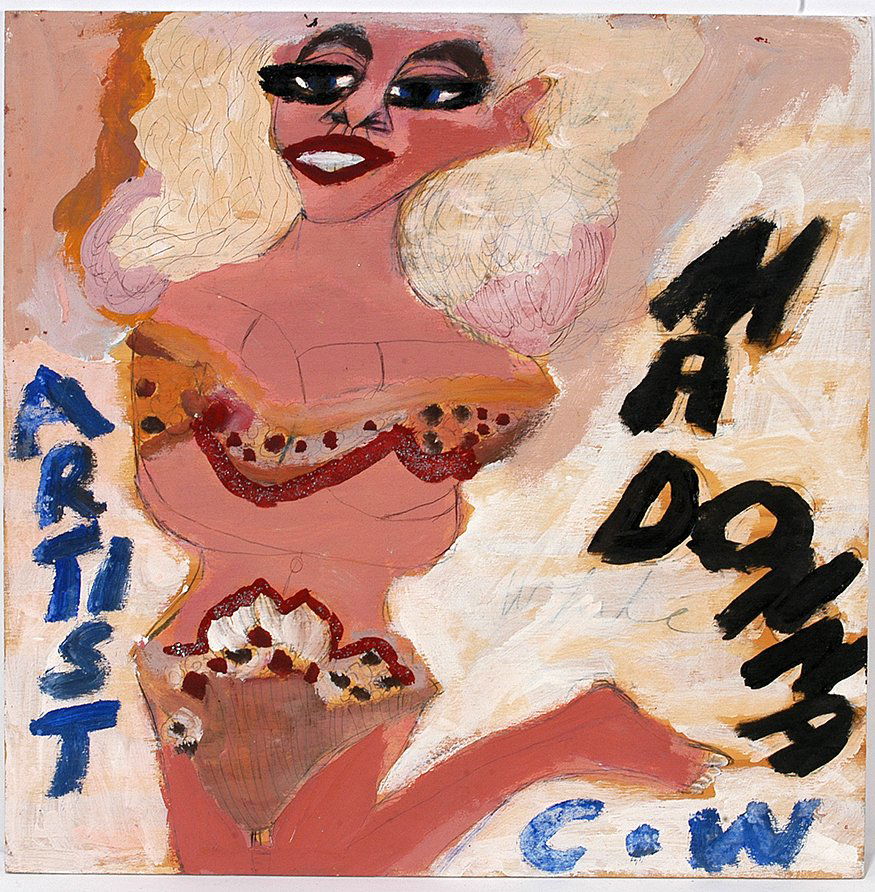 Artist Chuckie Williams. Madonna.: Artist Chuckie Williams. Madonna. Signed and titled. Paint and glitter on found board. Excellent condition. 24x 24". Est. $300-500. Ship: $45