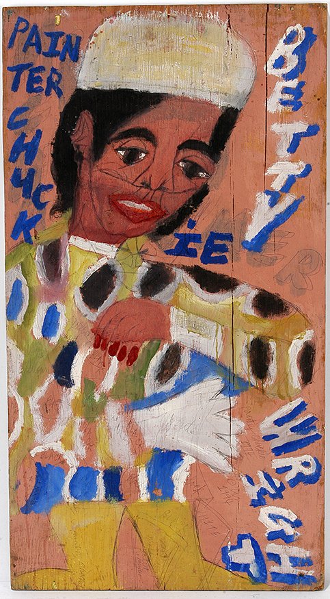 Artist Chuckie Williams. John Lee Hooker & Betty: Artist Chuckie Williams. John Lee Hooker and Betty Wright. 1994. Signed, dated and titled. Paint on found board. Double-sided. Great condition. 21" w x 38" h. Est. $400-800. Ship: $85