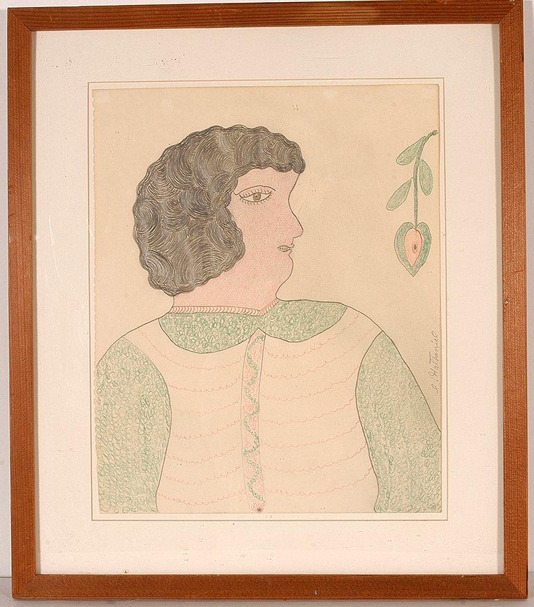 Inez Nathaniel Walker. Woman's Portrait In Green.: Inez Nathaniel Walker. Woman's Portrait In Green. Signed. Not dated. Colored, pencil and crayon on paper. Excellent condition. Image is 13" w x 17". Frame is 20" w x 24". Est. $400-600. Ship: $55