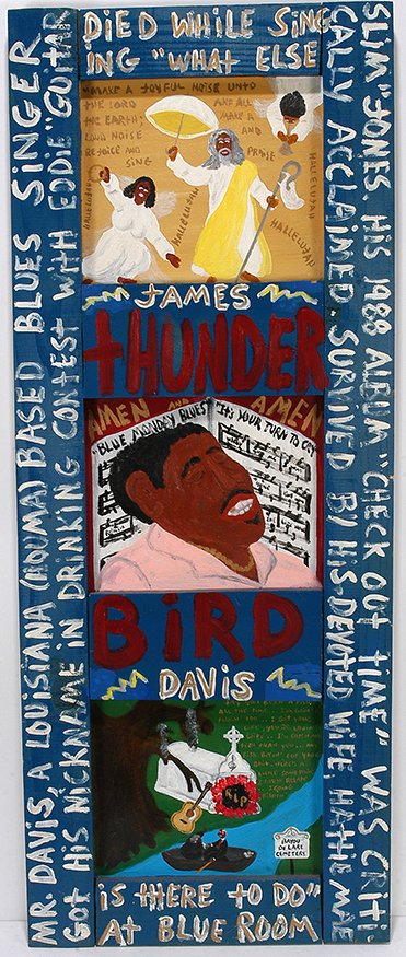 St. James Boudreaux. Thunder Bird Davis.: St. James Boudreaux. Thunder Bird Davis. Signed and titled. Paint on board. Excellent condition. 19" w x 48". Est. $300-600. Ship: $85