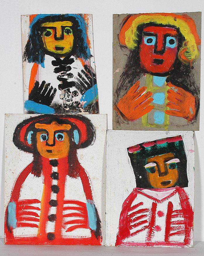 Eddy Mumma. Four Portraits.: Eddy Mumma. Four Portraits. Not signed or dated. Oil on canvas panel. Some warping, foxing and paint loss, other fair condition. Average size is 11" x 15". Est. $200-400. Ship: $45