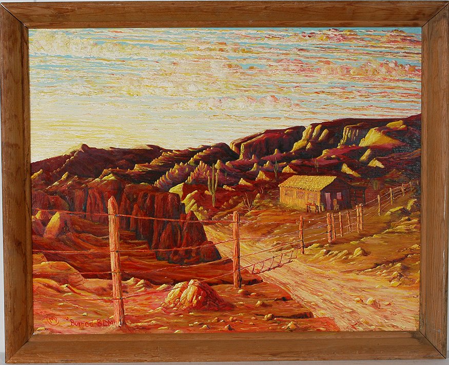 Martin Dean Coppinger. Burned B.L.M.: Martin Dean Coppinger. Burned B.L.M. Signed and titled. Oil on wood. Excellent condition. Size with frame is 31” w x 25”h. Est. $800-1,200. Ship: $65