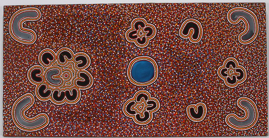Sissie Matthew. Warlayirti Art (Aboriginal).: Sissie Matthew. Warlayirti Art (Aboriginal). Signed and titled. Not dated. Paint on canvas. Excellent condition. 47” w x 24”h. Est. $400-800. Ship: $100