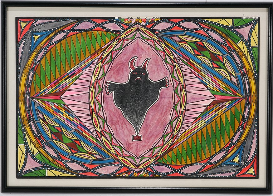 Henry Ray Clark. The Soul Of A Man.: Henry Ray Clark. The Soul Of A Man. Signed and titled. Colored pencil on paper. Excellent condition. Very large. Image is 30” x 20”h. Frame is 33”w x 24”h. Est. $800-1,200. Ship: $65