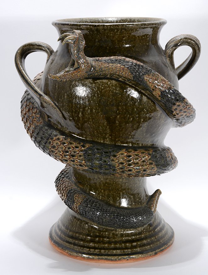 Michael & Melvin Crocker. Large Open Mouth Rattle: Michael & Melvin Crocker. Large Open Mouth Rattle Snake Vase. #10 of 101998. Signed, titled, dated and numbered. Rare. Mint condition. 14”h. Est. $1,000-1,500. Ship: $125