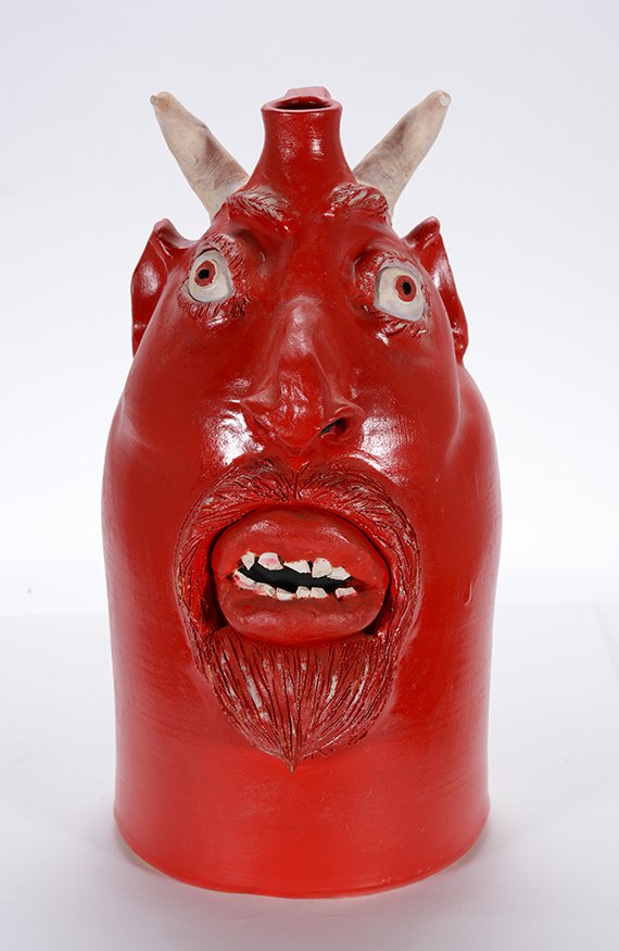 Robert Brown. Large Red Painted Devil.: Robert Brown. Large Red Painted Devil. Signed. Horn tip is chipped, otherwise great condition. 15.5”h. Est. $300-500. Ship: $85