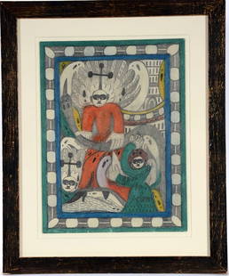 Adolf Wolfli. Untitled (Christ Figure With Serpent).: Adolf Wolfli. Untitled (Christ Figure With Serpent)c. 1915-1916. Pencil and colored pencil on paper. Image is 11” x 8.5”. Frame is 13” x 15.5” h. Excellent condition. Est. $20,000-30,000.