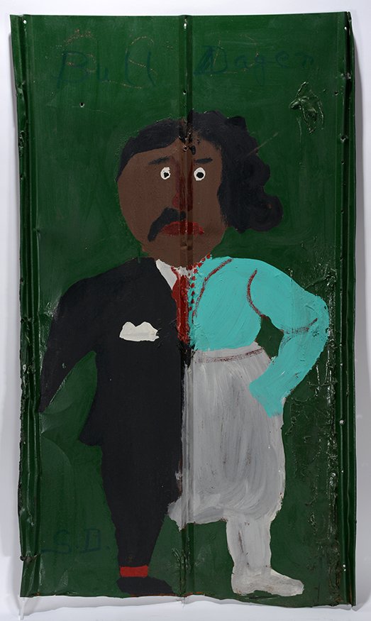 Sam Doyle. She-He.: Sam Doyle. She-He.c. 1983-84. Initialed and titled. Paint on found roofing tin. Some environmental wear, otherwise excellent condition. Image is 24” w x 43”h. Provenance: Betty-Carol Sellen - Auth