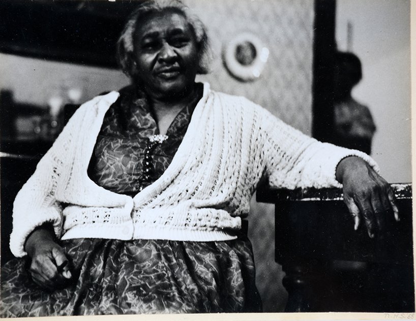 Nina Howell Starr. Photo of Minnie Evans.: Nina Howell Starr. Photo of Minnie Evans. 1968. Initialed and dated. Original black and white photo. Image is 7.5” w x 6”h. Frame is 14” w x 12”h. Est. $2,000-3,000. Ship: $35. Nina Howell Sta