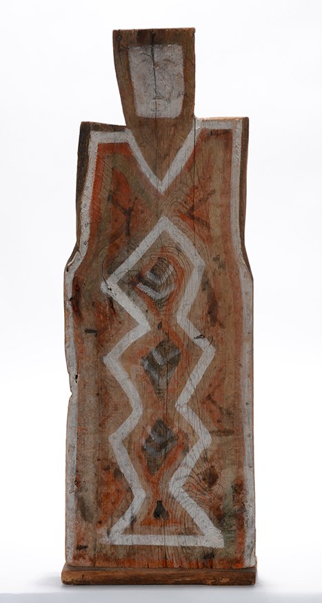 Charlie Willeto. Rattlesnake Spirit Figure.: Charlie Willeto. Rattlesnake Spirit Figure.Not signed or dated. Paint on old found packing crate wooden slat. Some environmental weathering great condition. 27”h x 10”x 3”. Provenance: The Priva